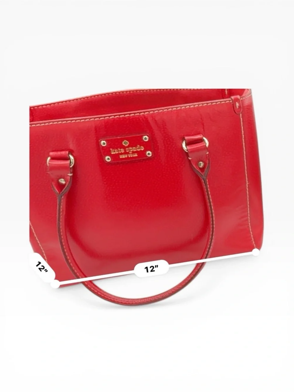 kate spade Red Leather Tote with Gold Plaque